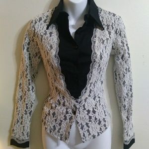 Black/white jacket style top sz s/xs like new!